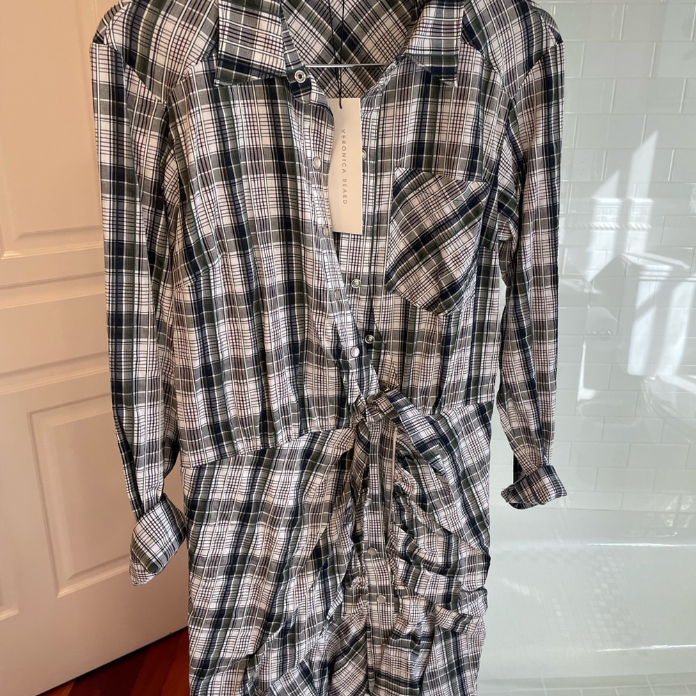 Veronica Beard Monochrome Plaid Long Sleeve Dress